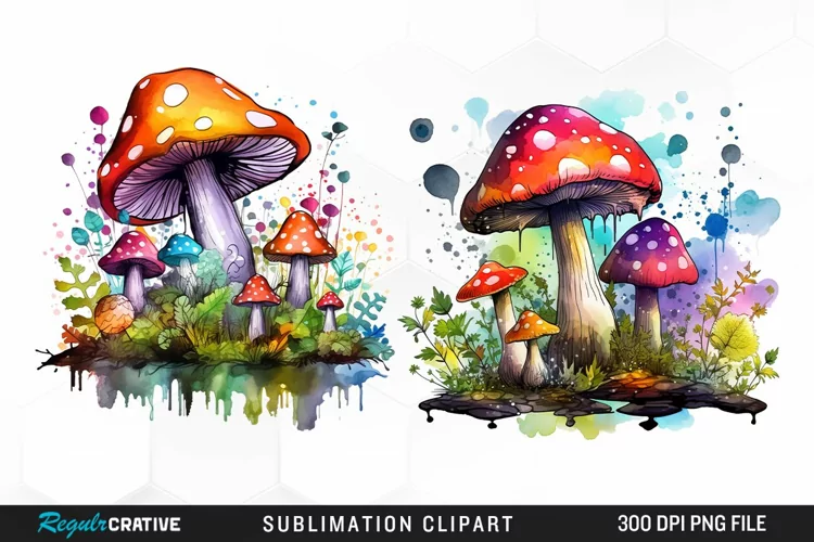 Watercolor Fantasy Mushroom Clipart