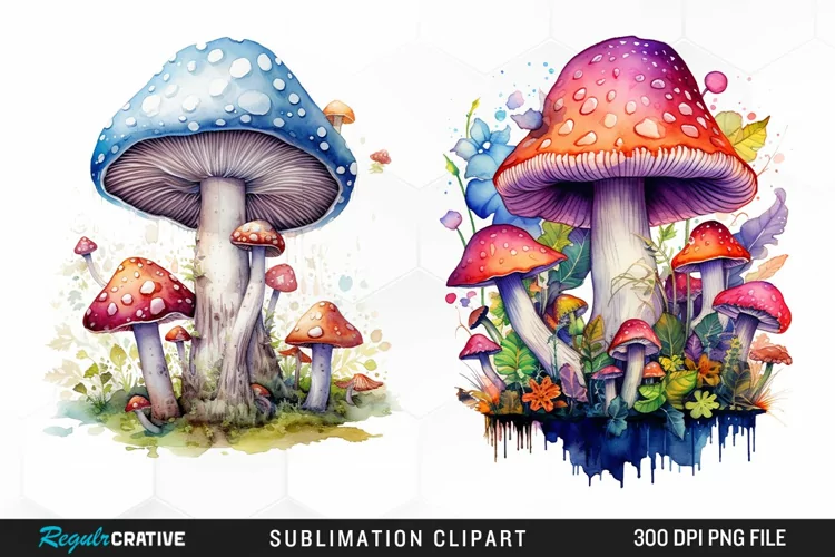 Watercolor Fantasy Mushroom Clipart