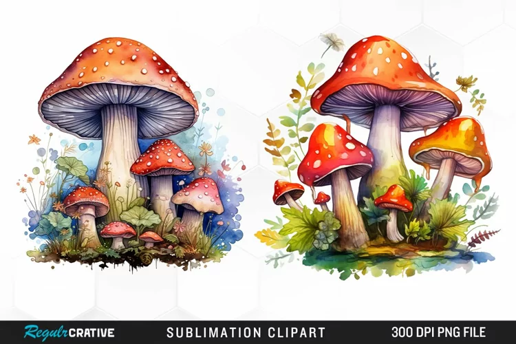 Watercolor Fantasy Mushroom Clipart