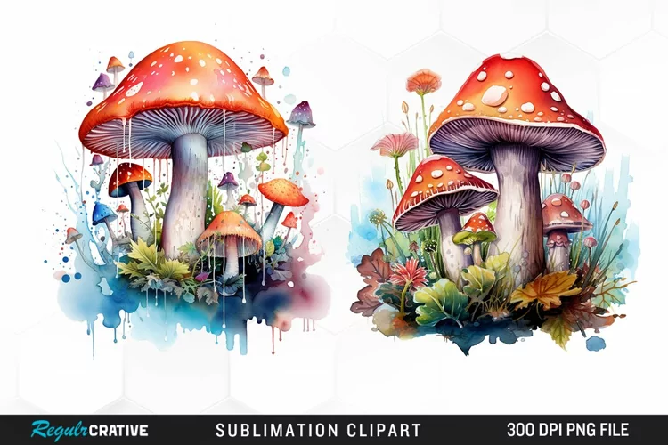 Watercolor Fantasy Mushroom Clipart