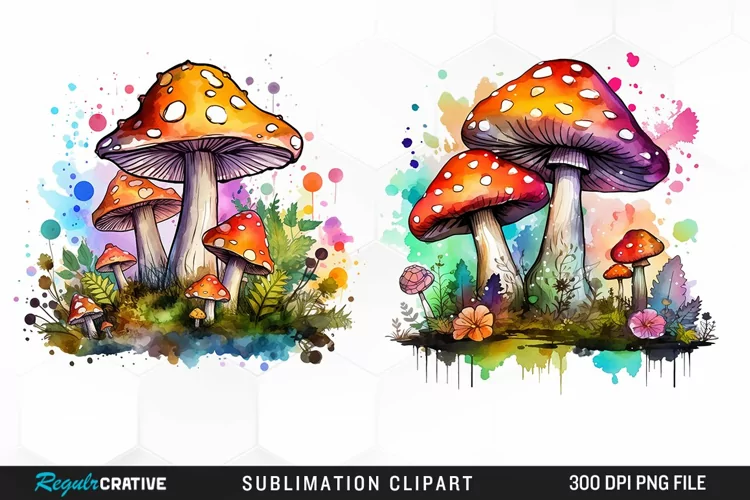 Watercolor Fantasy Mushroom Clipart