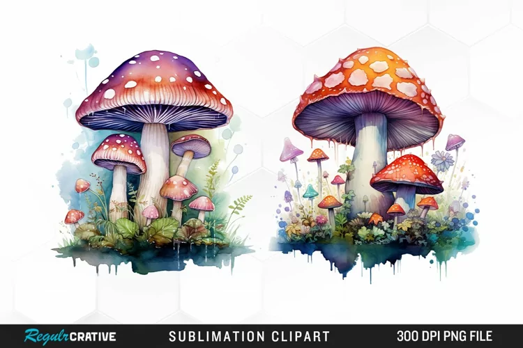 Watercolor Fantasy Mushroom Clipart