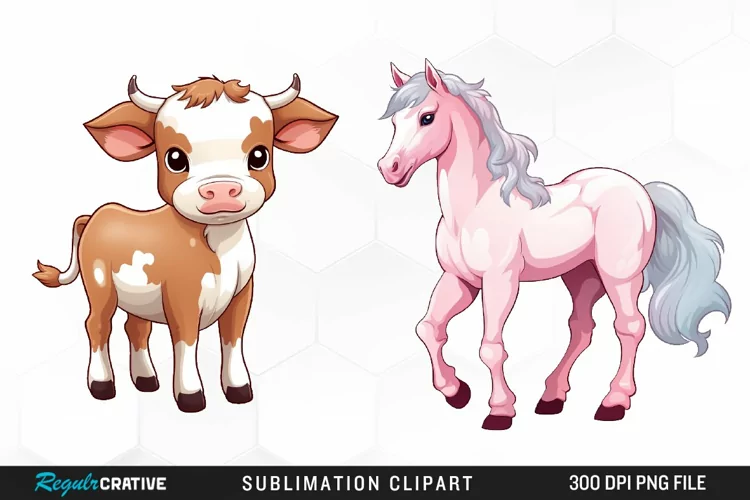 Watercolor Farm Animals Clipart