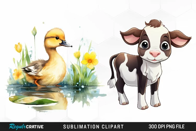 Watercolor Farm Animals Clipart