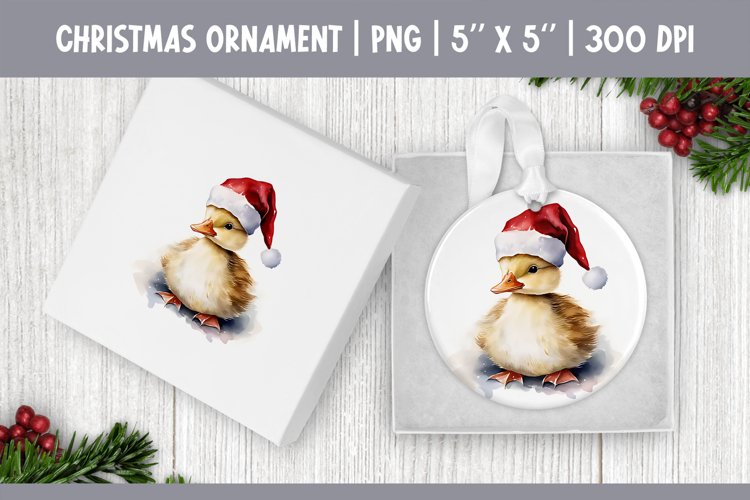 Watercolor Christmas Ornament Sublimation Design | Duckling