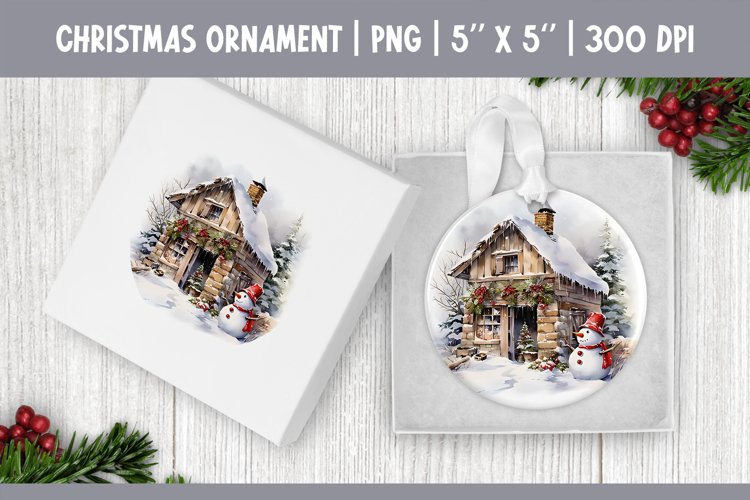 Watercolor Christmas Ornament Sublimation | Farm & Snowman example image 1