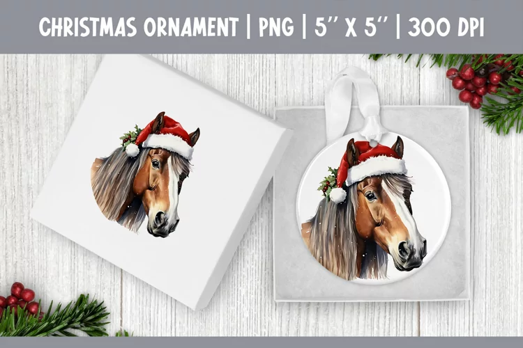 Watercolor Christmas Ornament Sublimation Design | Horse