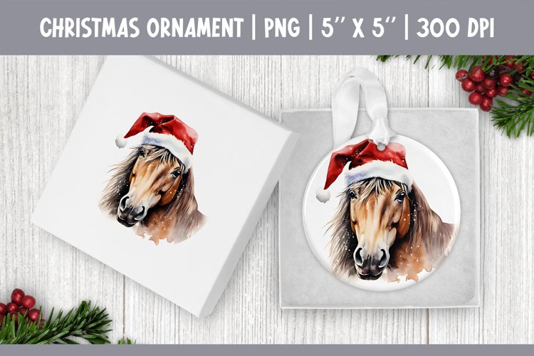 Watercolor Christmas Ornament Sublimation Design | Horse example image 1