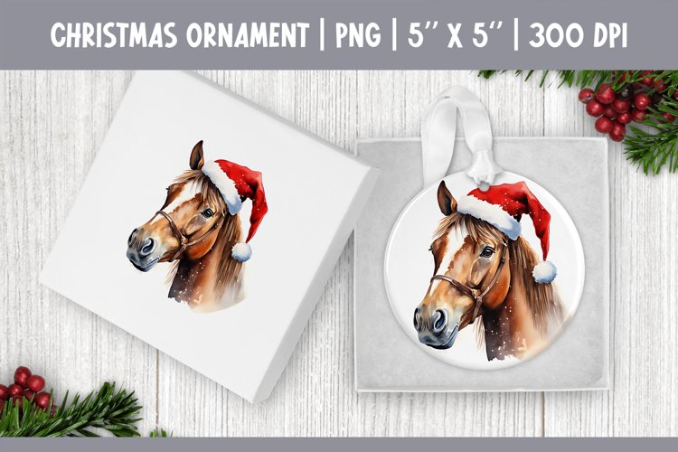 Watercolor Christmas Ornament Sublimation Design | Horse example image 1