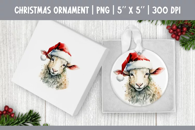 Watercolor Christmas Ornament Sublimation Design | Sheep