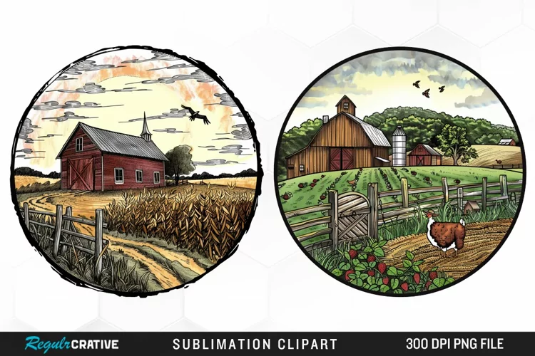 Watercolor Farm Illustration PNG Clipart