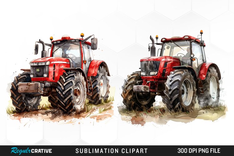 Watercolor Farm Red Tractor Graphic Clipart