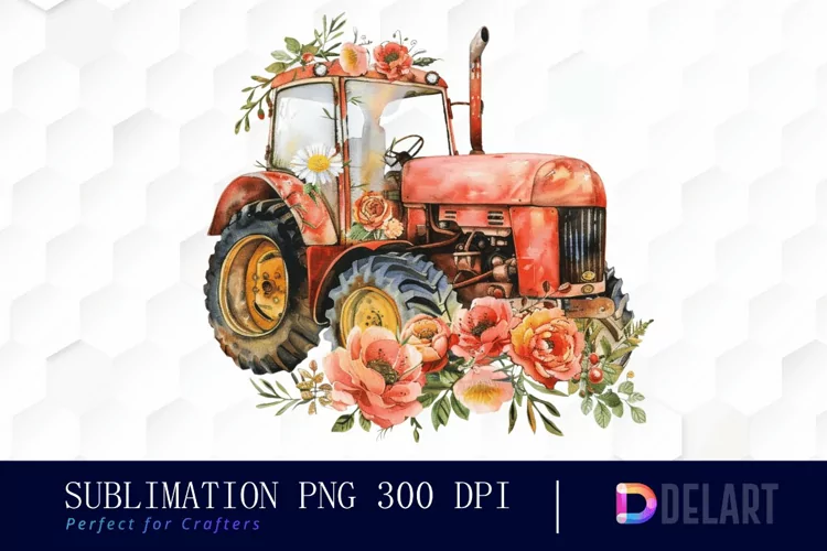 Farm Tractor Floral Image Clipart