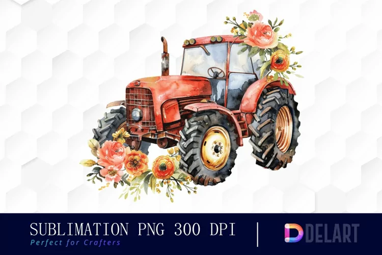 Farm Tractor Floral Graphics Clipart
