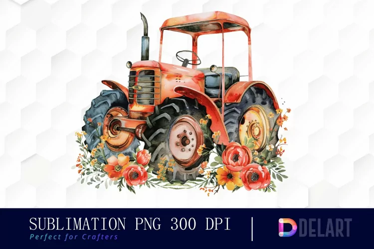 Farm Tractor Floral PNG Clipart