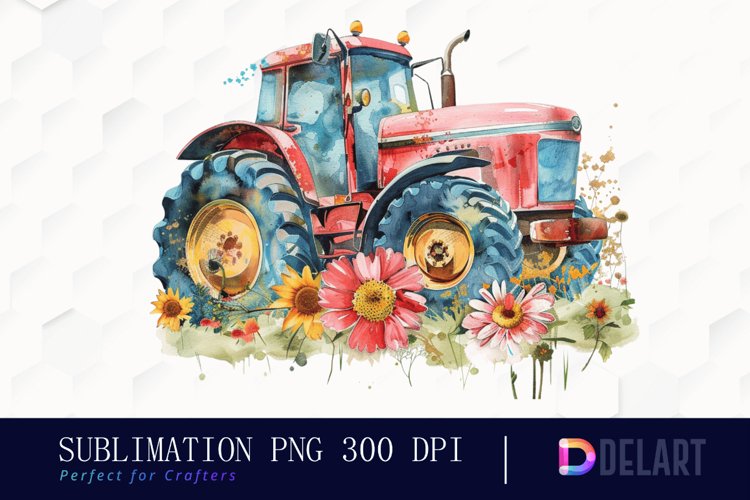 Farm Tractor Floral PNG Clipart