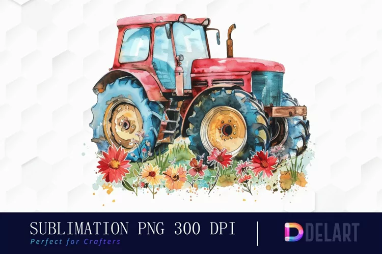Farm Tractor Floral Image Clipart