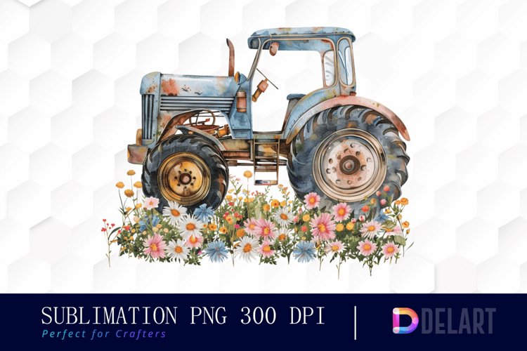 Farm Tractor Floral Graphics Clipart