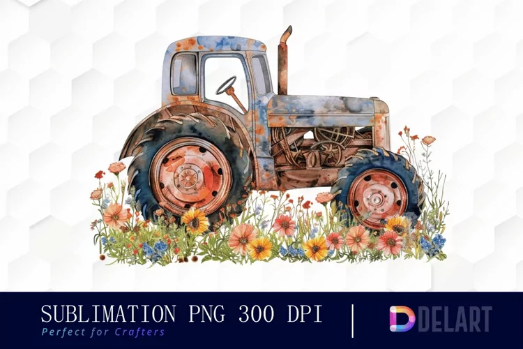 Farm Tractor Floral Design Clipart