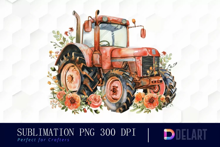 Farm Tractor Floral Graphics Clipart