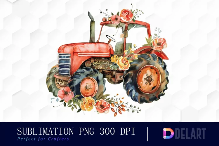 Farm Tractor Floral Image Clipart