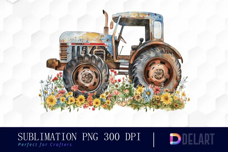 Farm Tractor Floral PNG Clipart