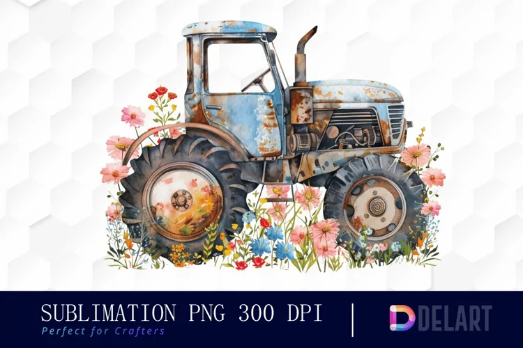 Farm Tractor Floral PNG Clipart