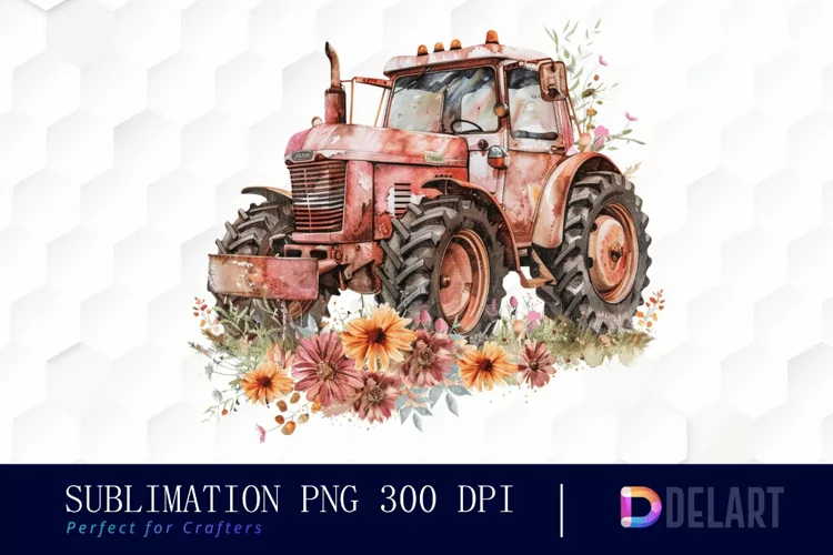 Farm Tractor Floral Graphics Clipart