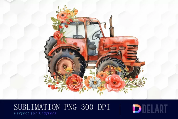 Farm Tractor Floral PNG Clipart