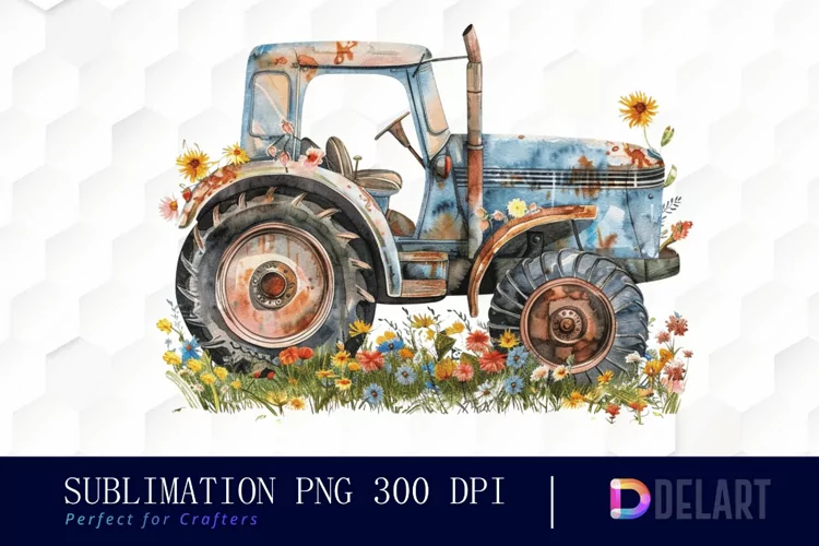 Farm Tractor Floral Graphics Clipart