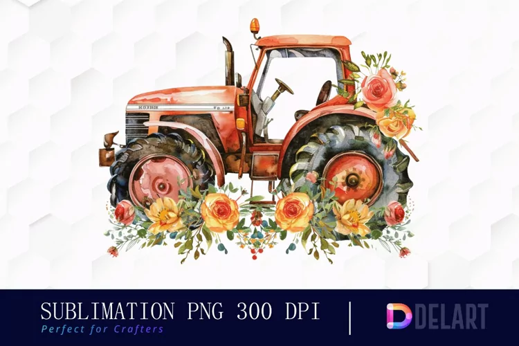 Farm Tractor Floral PNG Clipart