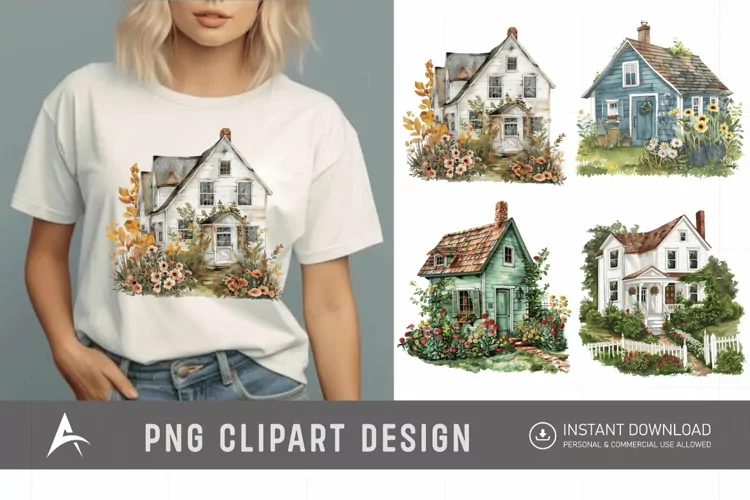 Watercolor Farmhouse Clipart