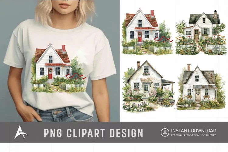 Watercolor Farmhouse Clipart