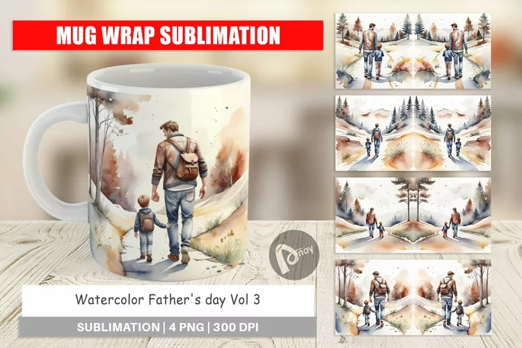 Mug Wrap Design Father Day Watercolor