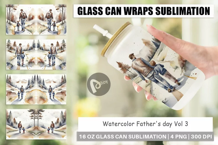 Glass Can Wraps Father Day Watercolor