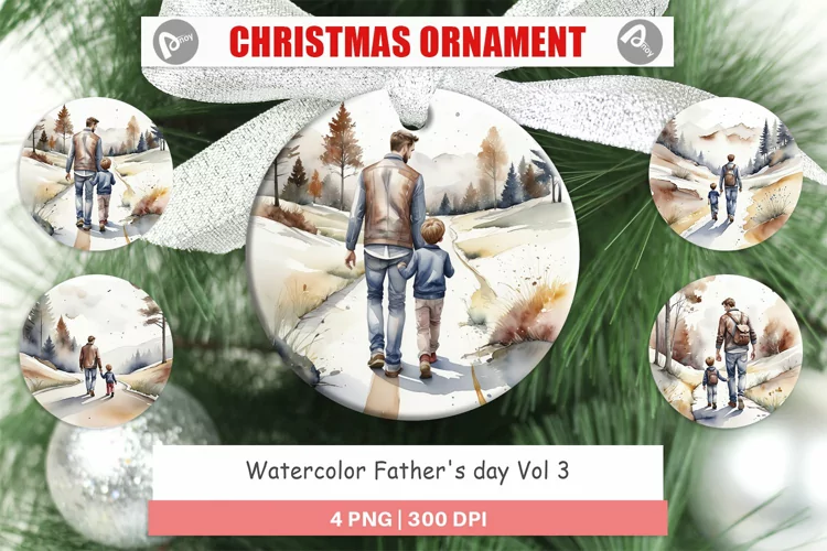 Christmas Ornaments Father Day Watercolor