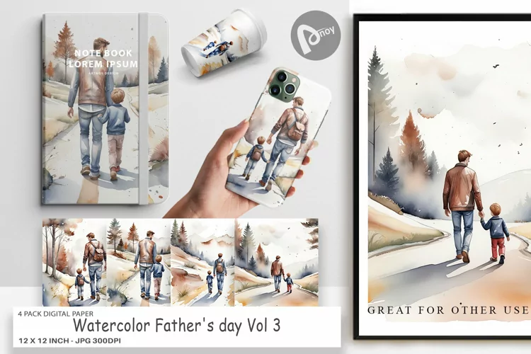 Digital Paper Father Day Watercolor