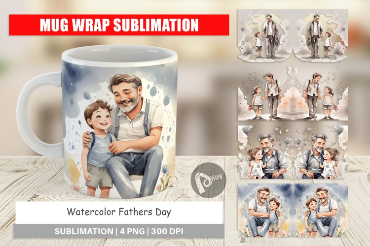 Mug Wrap Design Father's Day Watercolor
