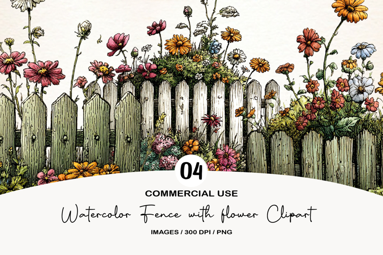 Watercolor Fence with flower PNG Clipart
