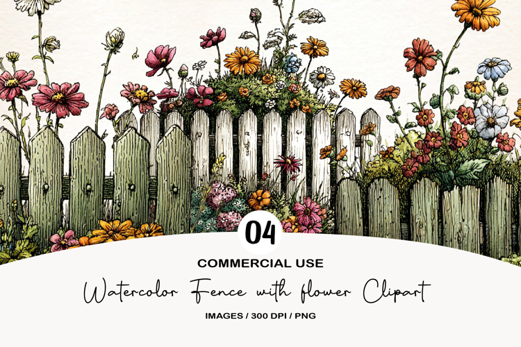 Watercolor Fence with flower PNG Clipart