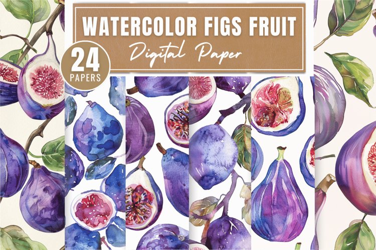 Watercolor figs fruit Digital Paper Bundle