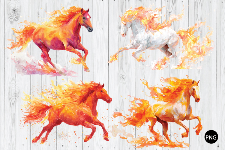 Watercolor Fire Horse PNG, Horse PNG, Horse Zodiac PNG