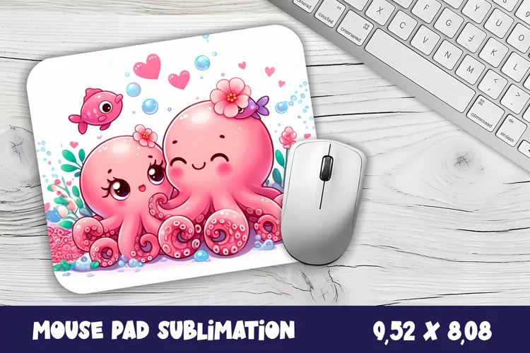 Watercolor Octopus Mouse Pad Design, Sea Sublimation Designs