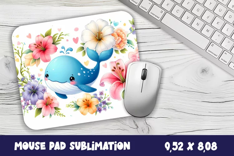Whale flowers Mouse Pad Design, Sea Sublimation Designs
