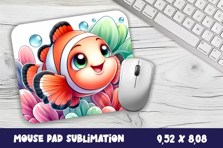 Watercolor Fish Mouse Pad Template, Sea Sublimation Design