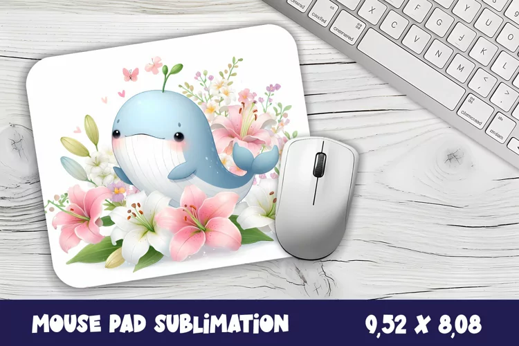 Whale flowers Mouse Pad Design, Sea Sublimation Designs