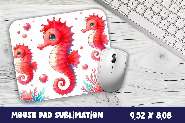 Cute Watercolor Baby Seahorse| Mouse Pad Sublimation