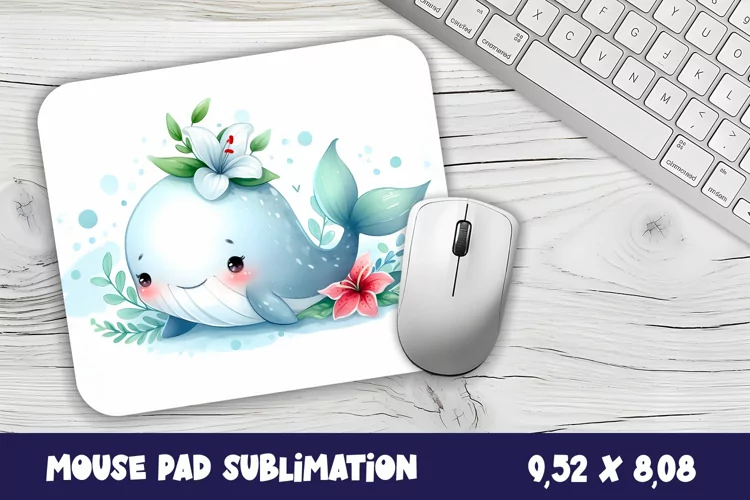 Whale flowers Mouse Pad Design, Sea Sublimation Designs