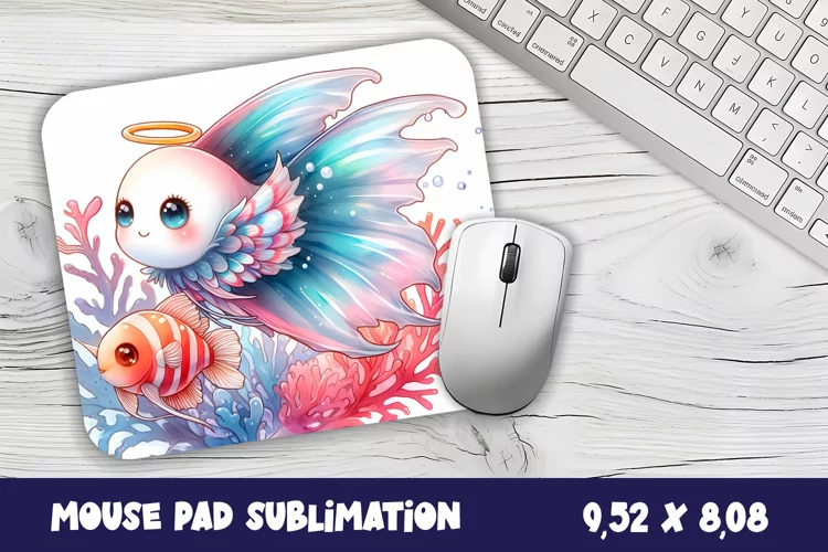 Watercolor Fish Mouse Pad Template, Sea Sublimation Design
