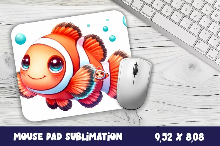 Watercolor Fish Mouse Pad Template, Sea Sublimation Design